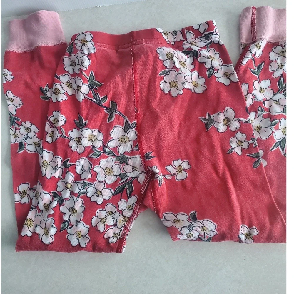 Hanna Andersson Pajama Set Pink Floral Organic Cotton Snug Fit Sleepwear Size 5